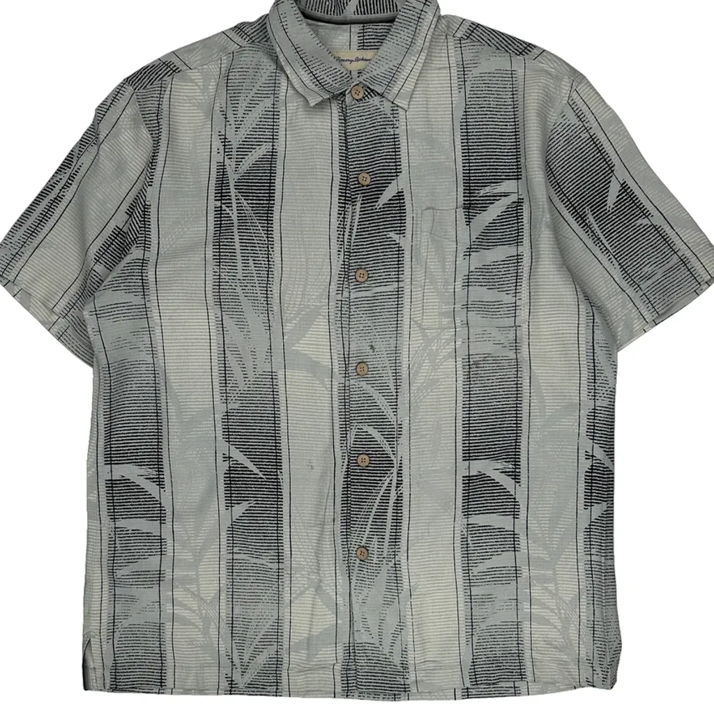Tommy Bahama Striped Hawaiian Shirt - Large Grey Silk - Image 4