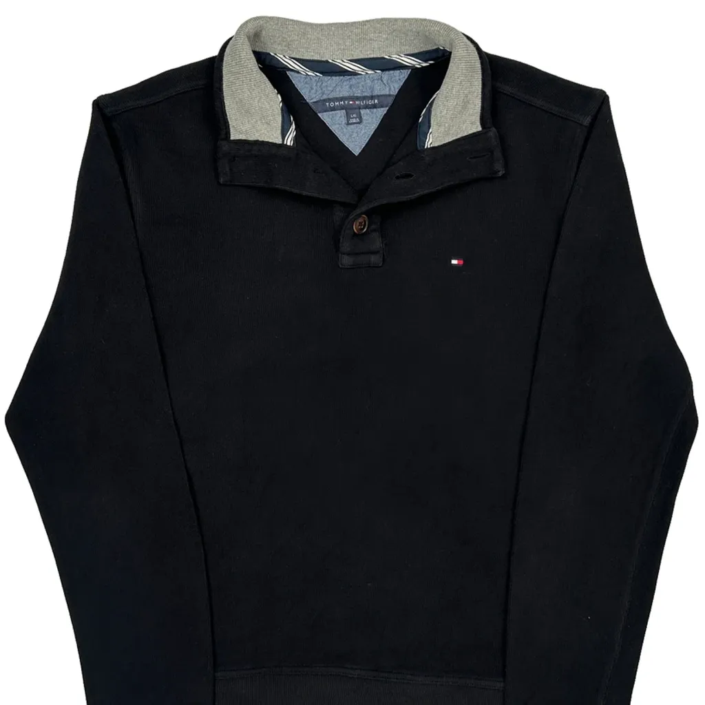 Tommy Hilfiger Collared 1/4 Zip - Large Black Cotton - Image 4