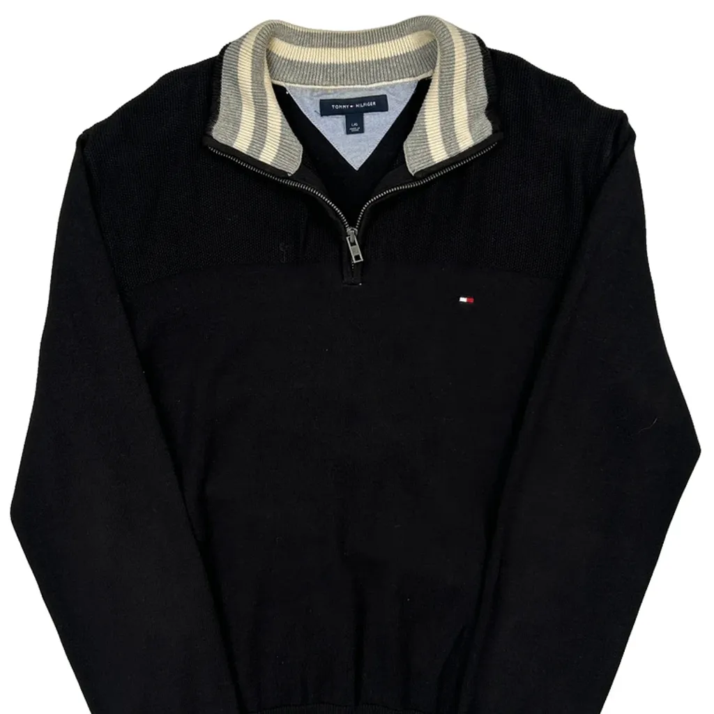 Tommy Hilfiger 1/4 Zip - Large Black Cotton - Image 4