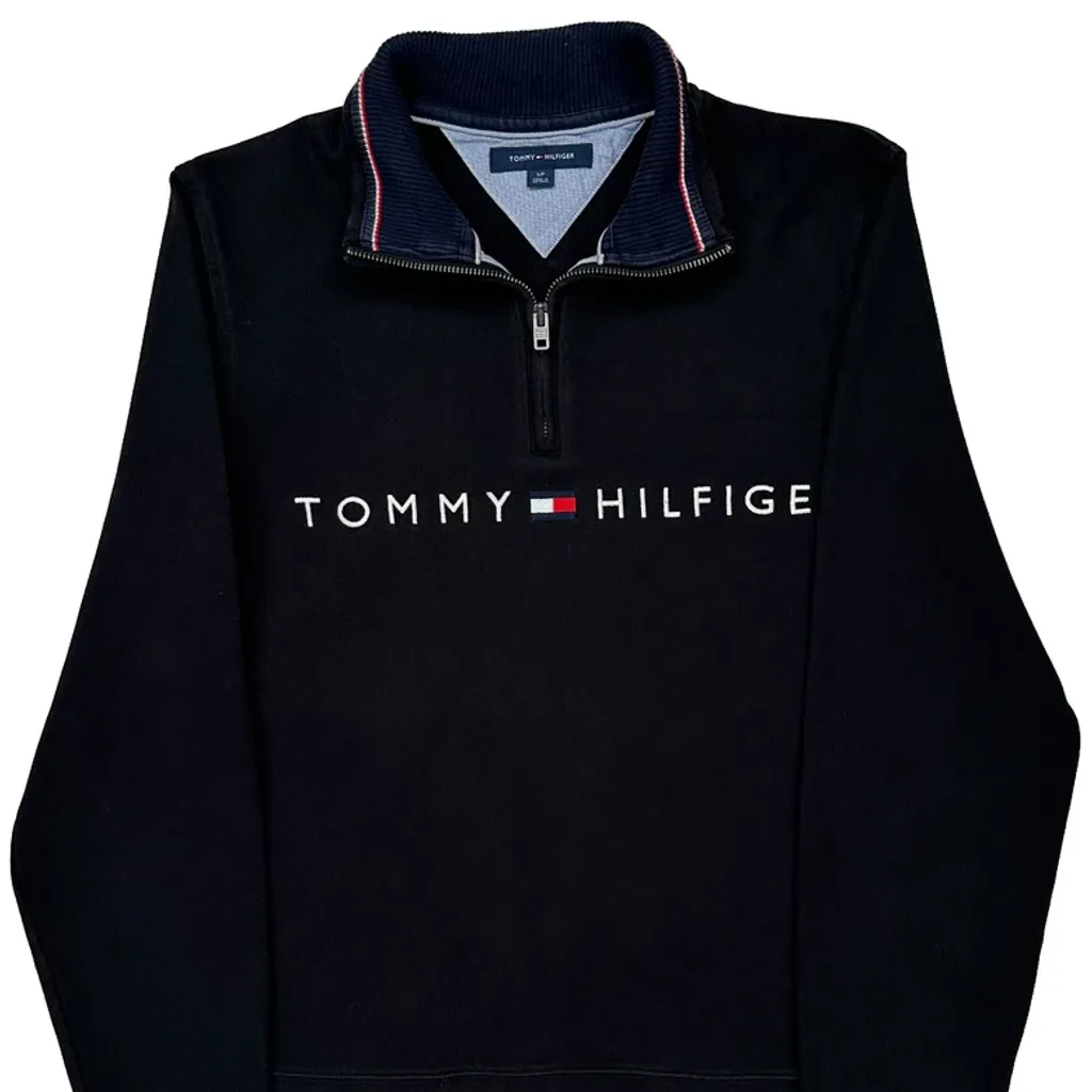 Tommy Hilfiger Spellout 1/4 Zip - Small Black Cotton - Image 5