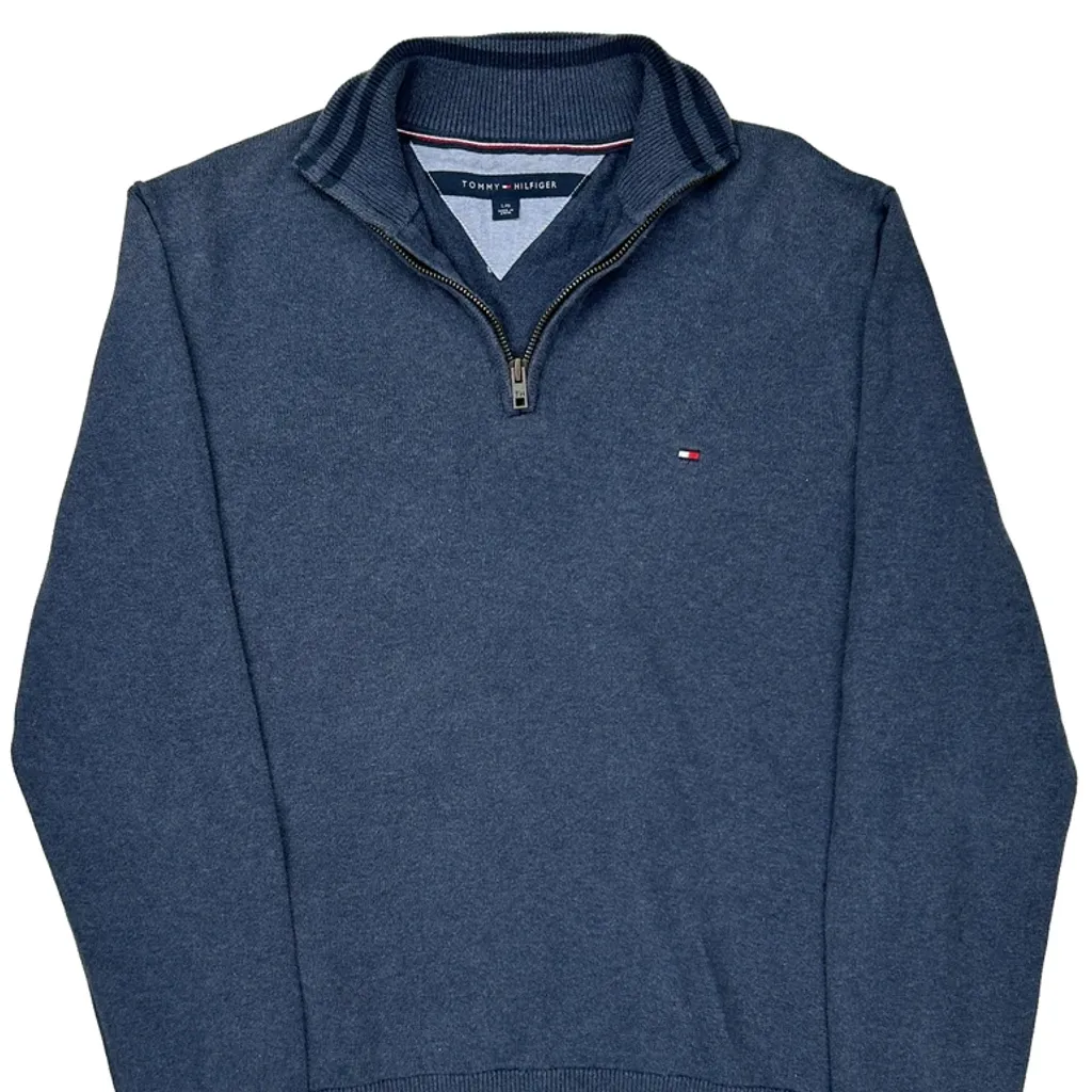 Tommy Hilfiger 1/4 Zip - Large Blue Cotton - Image 5