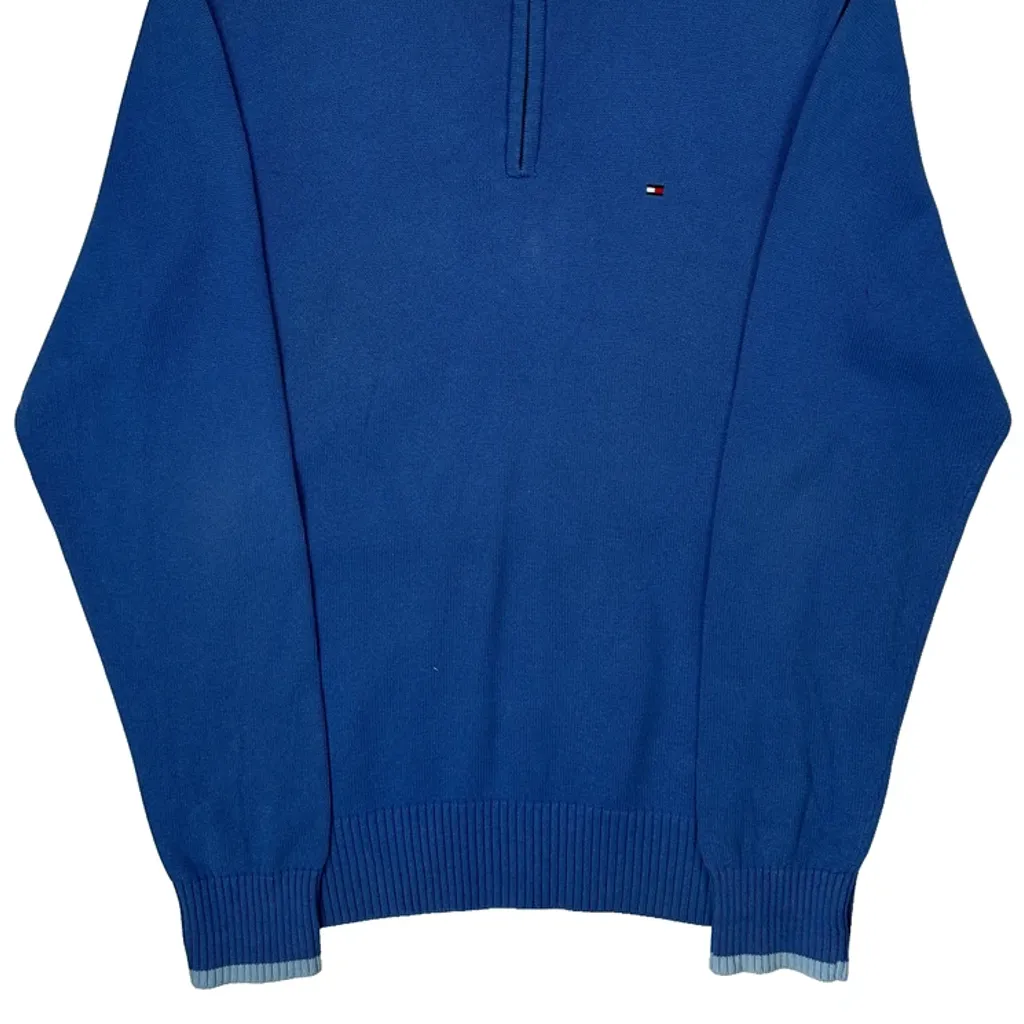 Tommy Hilfiger 1/4 Zip - Large Blue Cotton - Image 4