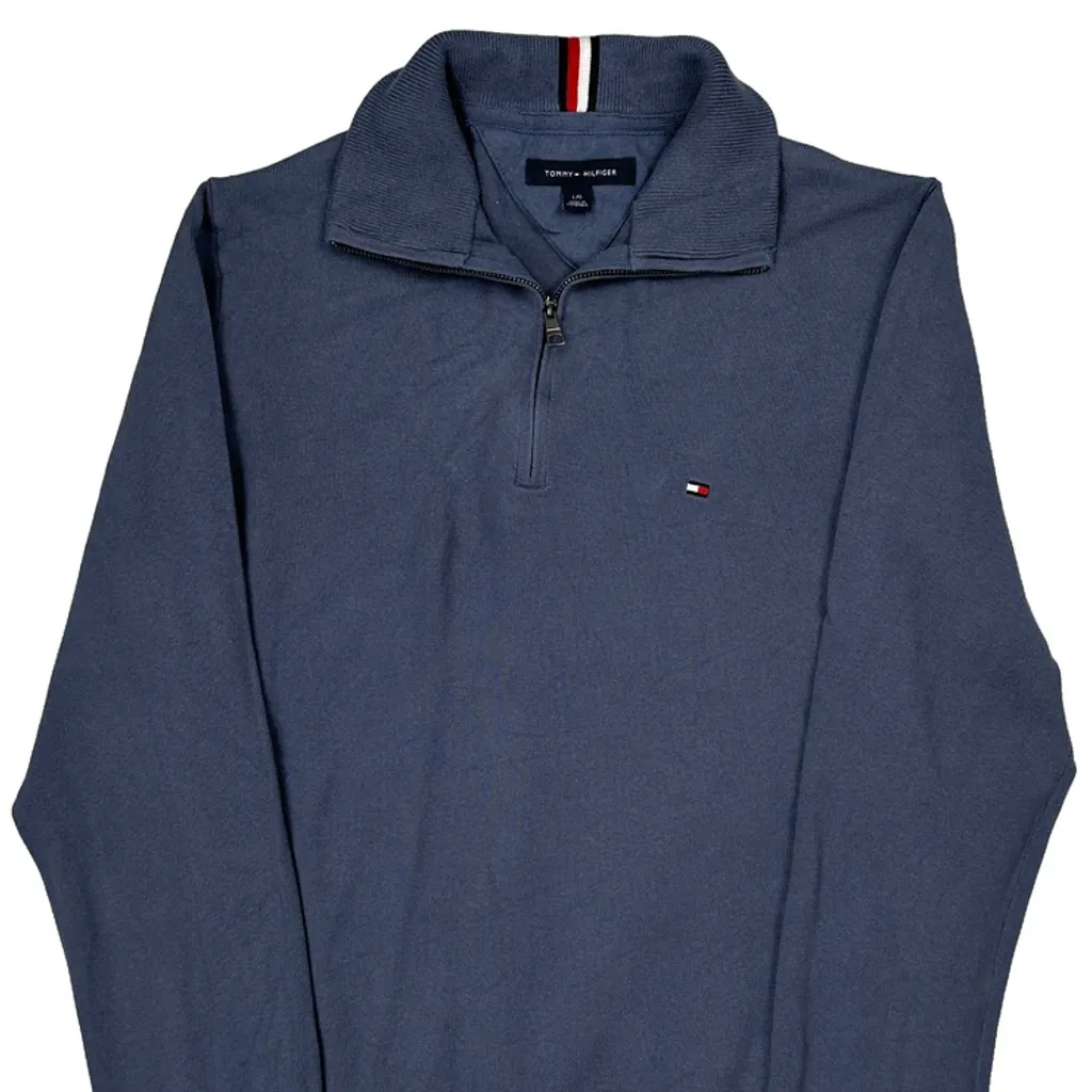 Tommy Hilfiger 1/4 Zip - Large Blue Cotton - Image 5