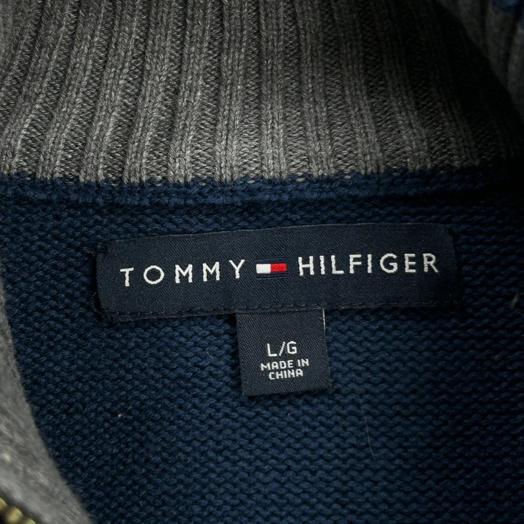 Tommy Hilfiger 1/4 Zip - Large Blue Cotton - Image 3