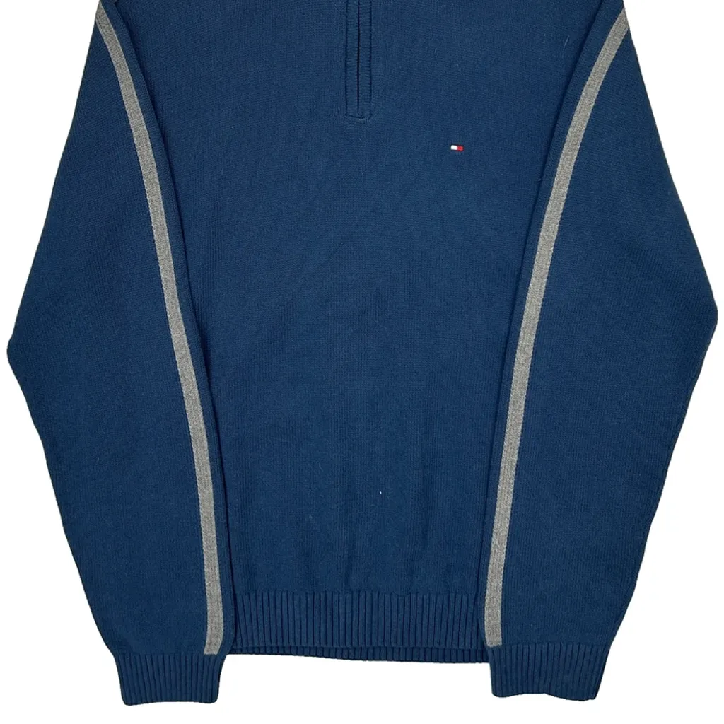 Tommy Hilfiger 1/4 Zip - Large Blue Cotton - Image 5