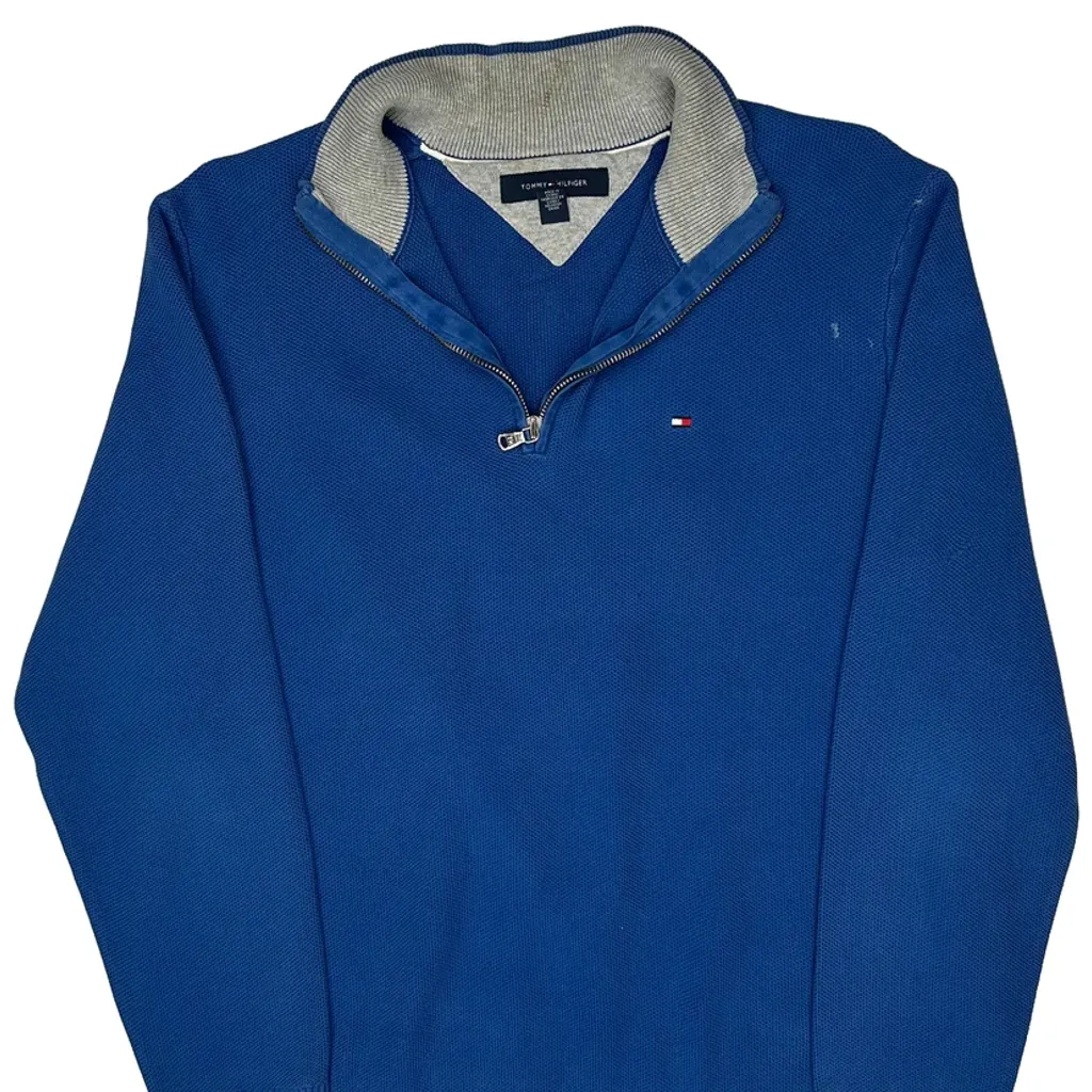 Tommy Hilfiger 1/4 Zip - Large Blue Cotton - Image 4