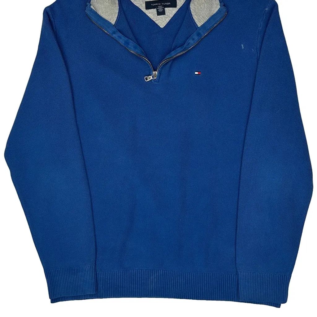 Tommy Hilfiger 1/4 Zip - Large Blue Cotton - Image 5