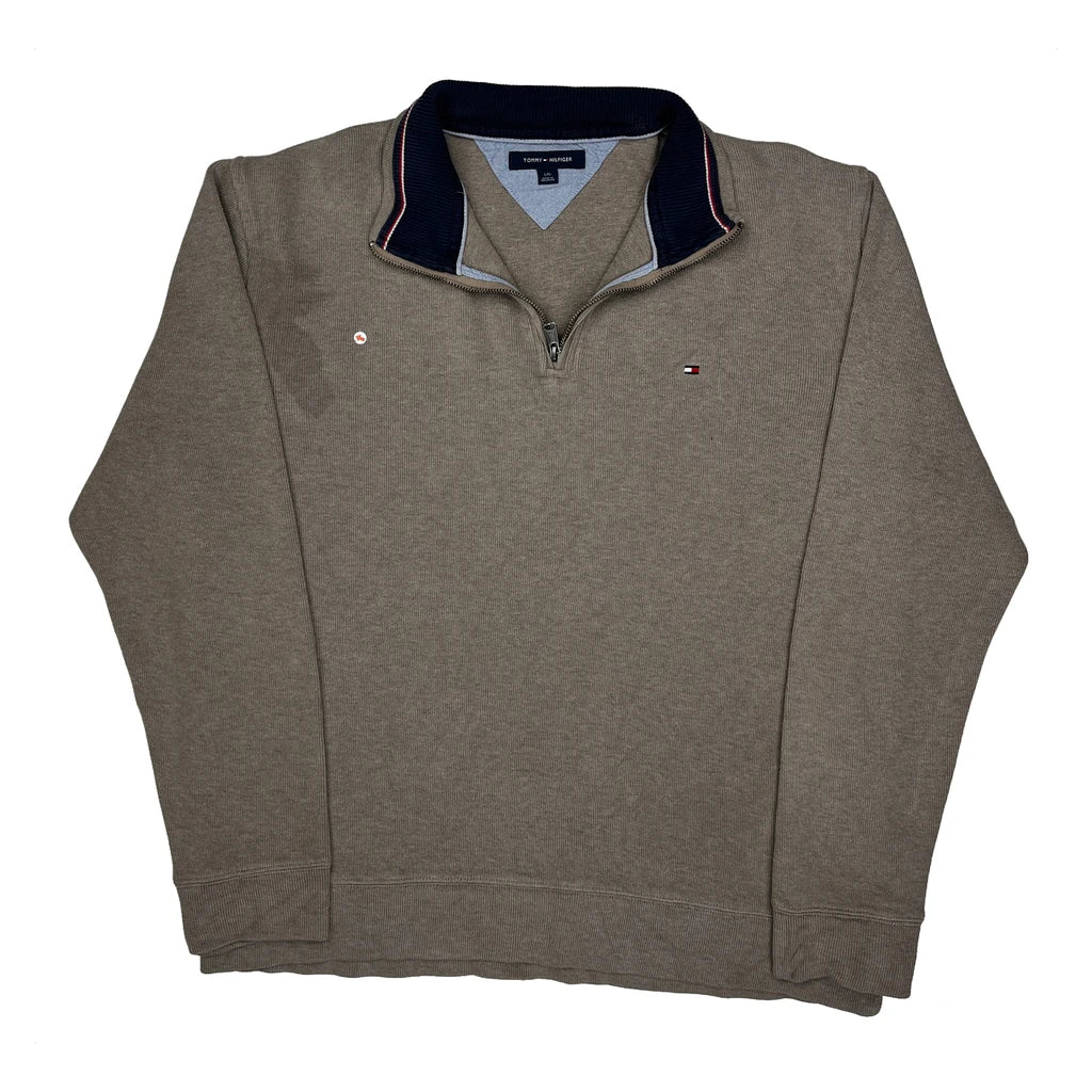 Tommy Hilfiger 1/4 Zip - Large Brown Cotton