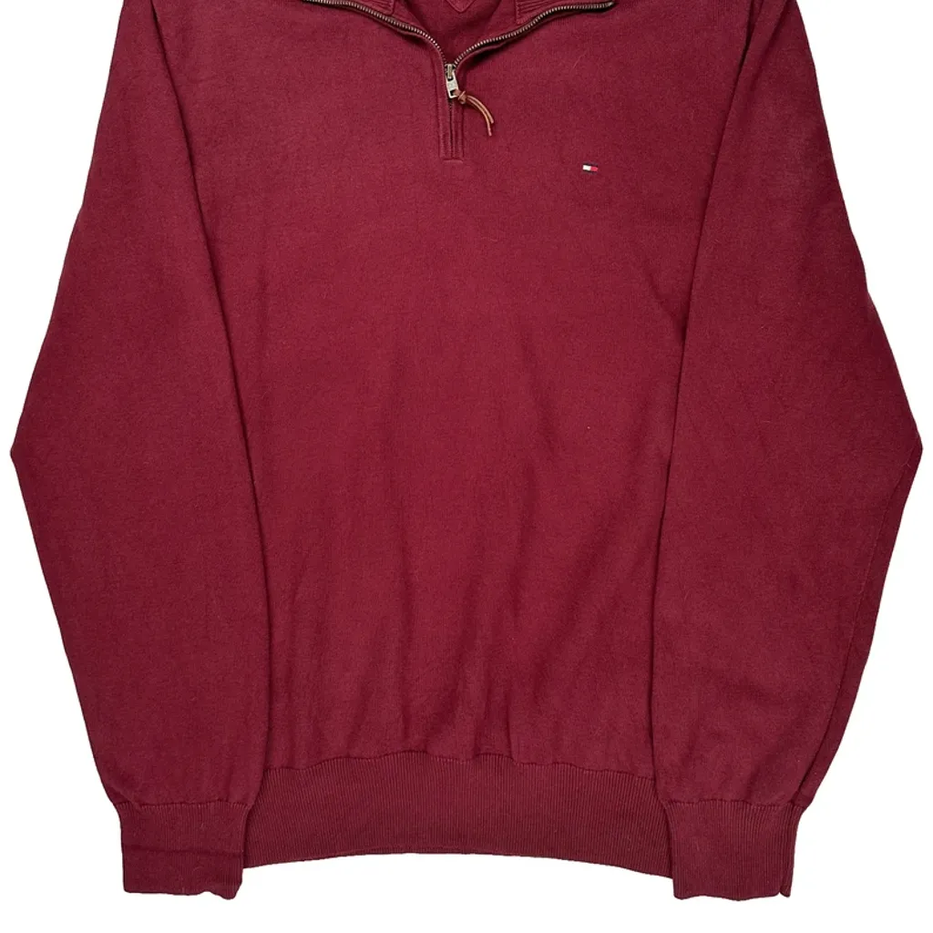 Tommy Hilfiger 1/4 Zip - XL Burgundy Cotton - Image 4