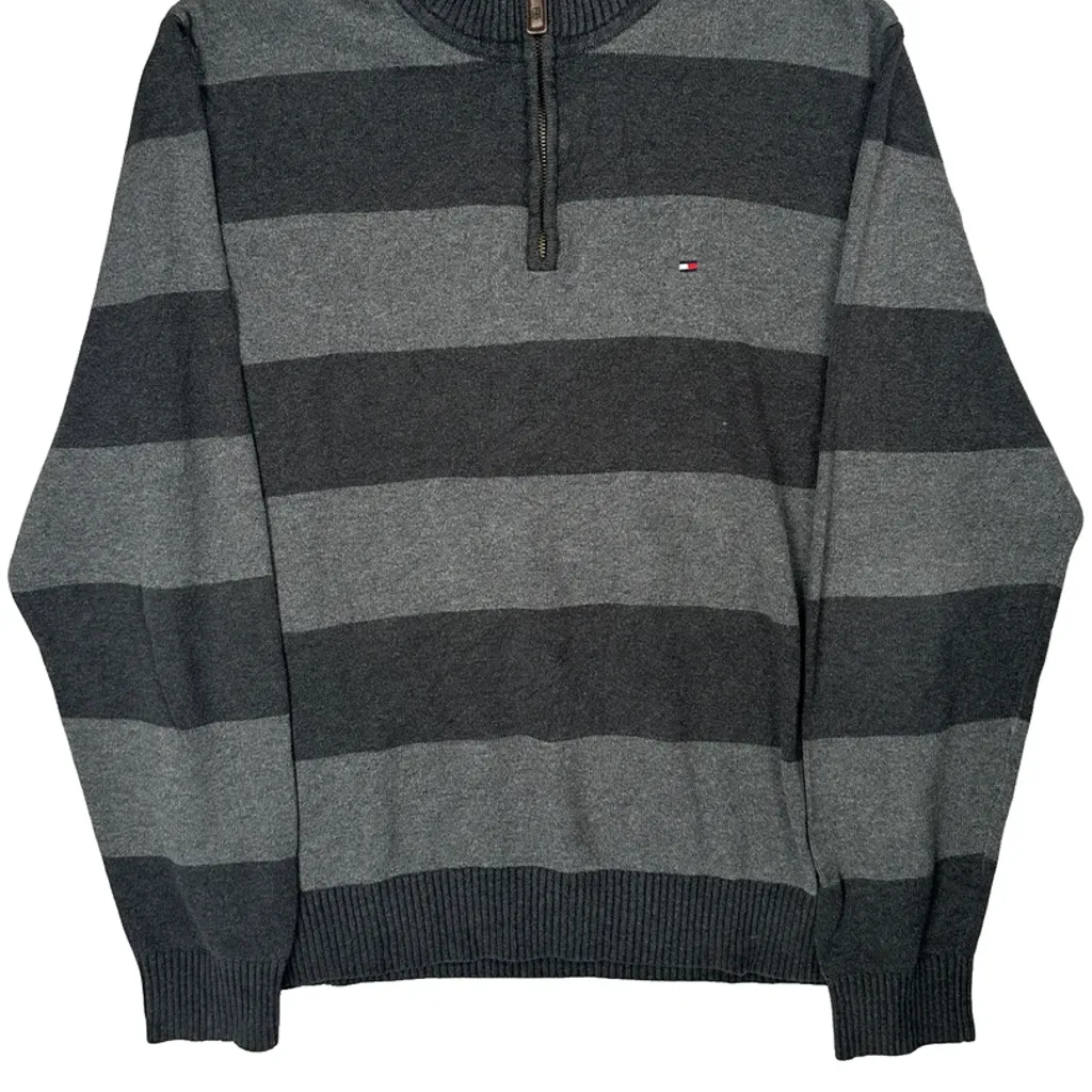 Tommy Hilfiger Striped 1/4 Zip - Medium Gray Cotton - Image 4