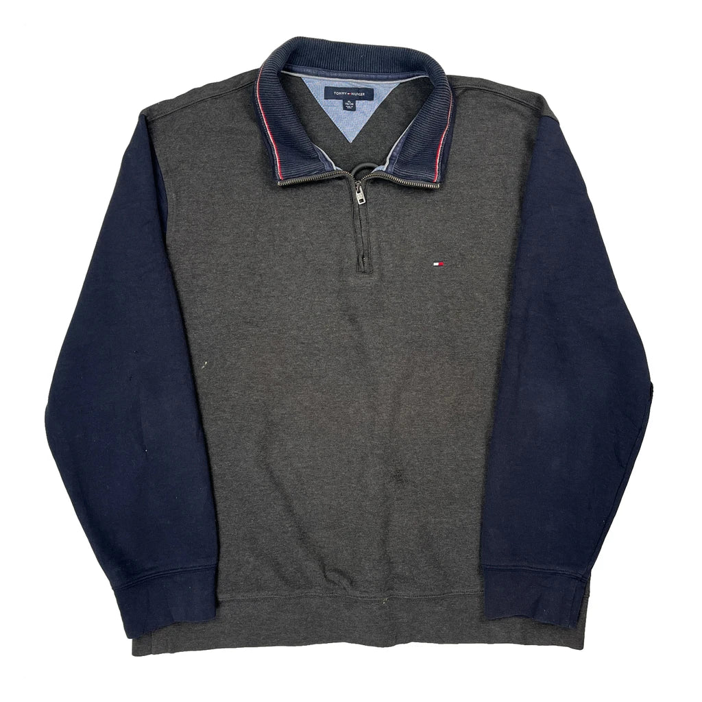 Tommy Hilfiger Collared 1/4 Zip - XL Gray Cotton