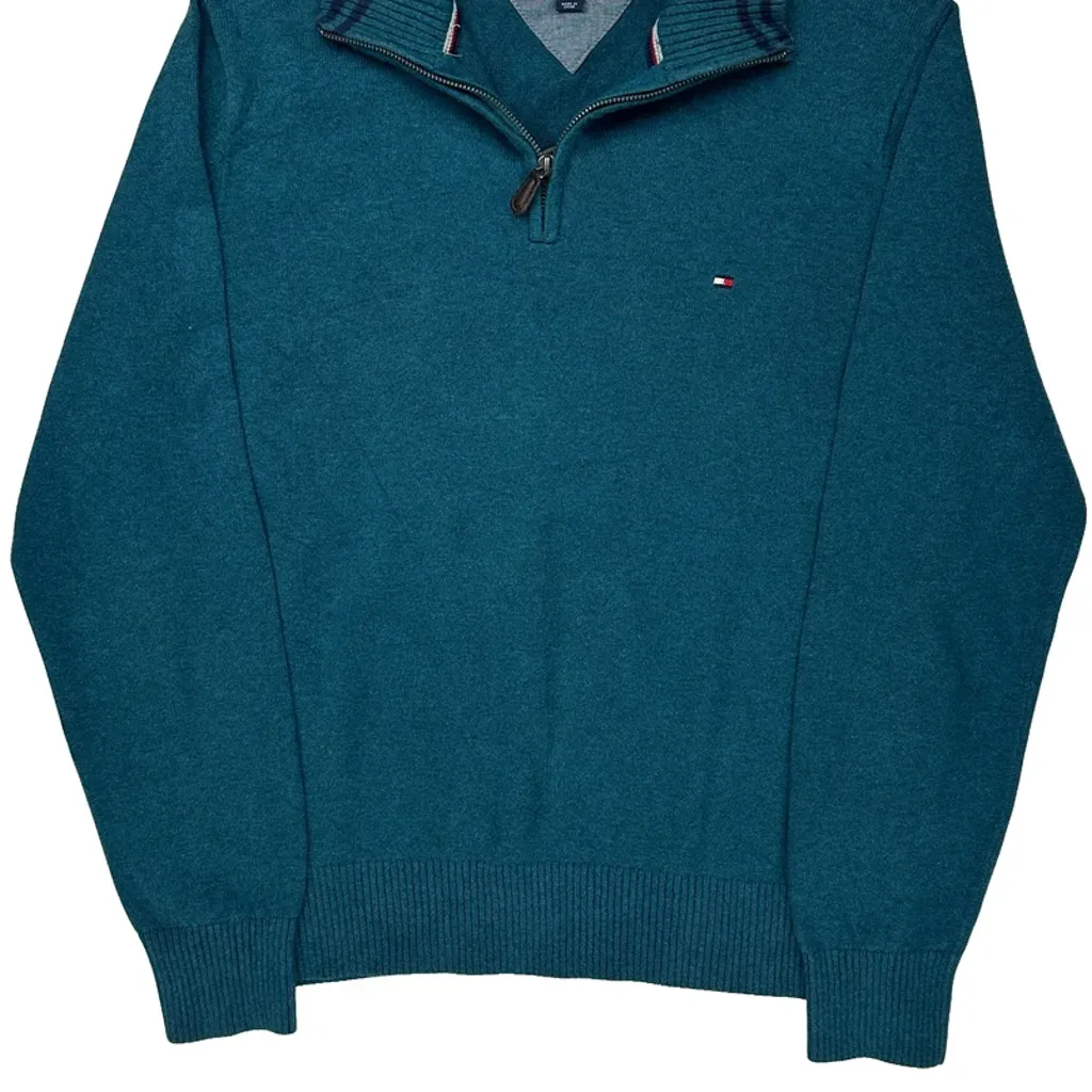 Tommy Hilfiger 1/4 Zip - Large Green Cotton Blend - Image 4