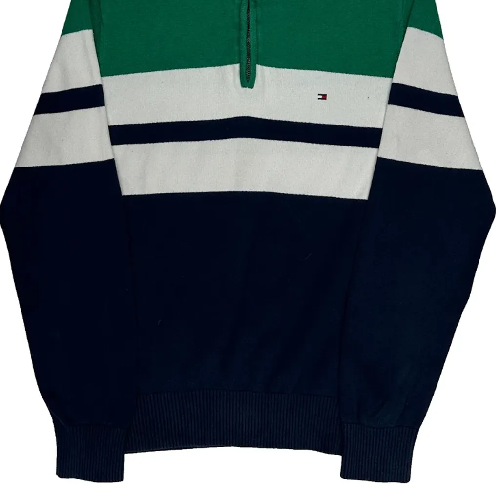 Tommy Hilfiger Striped 1/4 Zip - Medium Green Cotton - Image 4