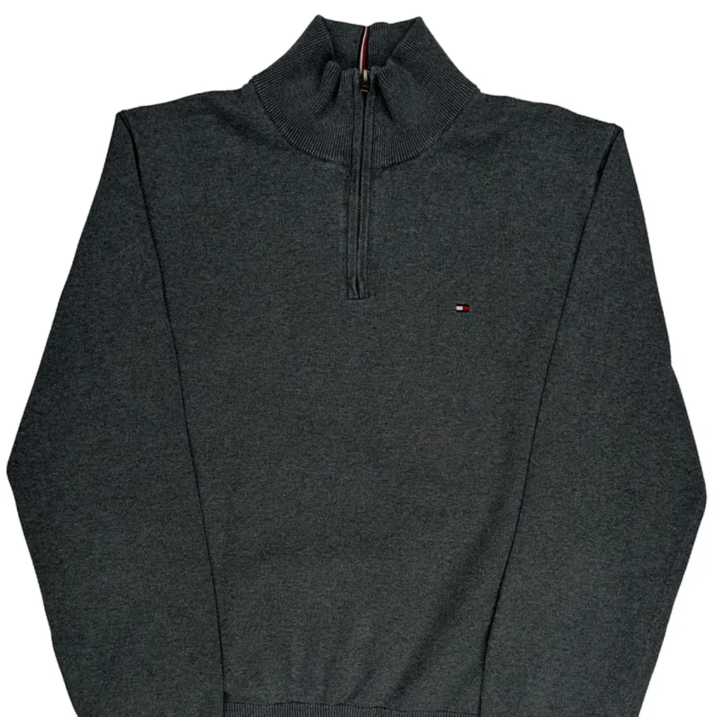 Tommy Hilfiger 1/4 Zip - Large Grey Cotton - Image 4