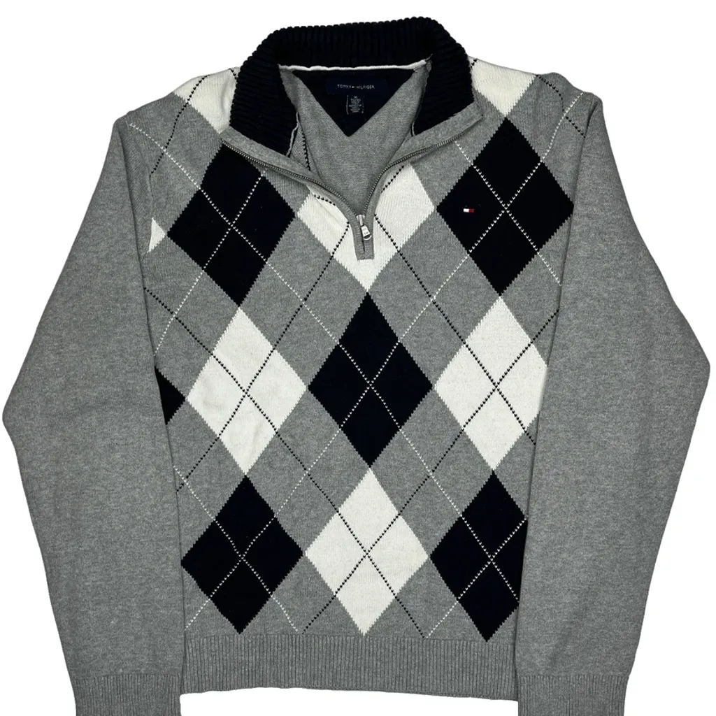 Tommy Hilfiger Argyle 1/4 Zip - XL Grey Cotton - Image 5