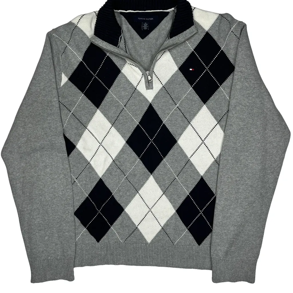 Tommy Hilfiger Argyle 1/4 Zip - XL Grey Cotton - Image 6