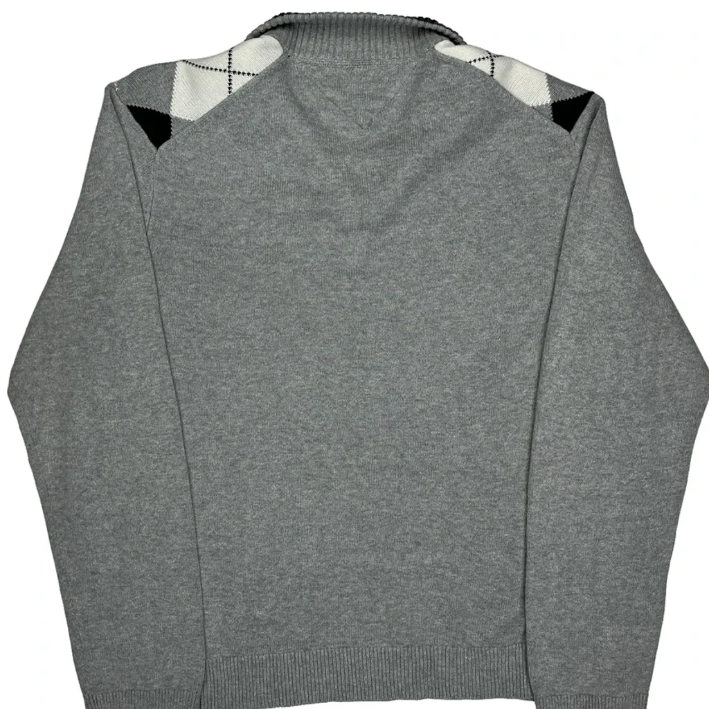 Tommy Hilfiger Argyle 1/4 Zip - XL Grey Cotton - Image 8