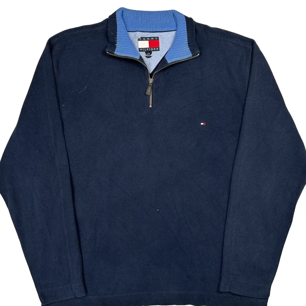 Tommy Hilfiger 1/4 Zip - Large Navy Cotton - Image 5