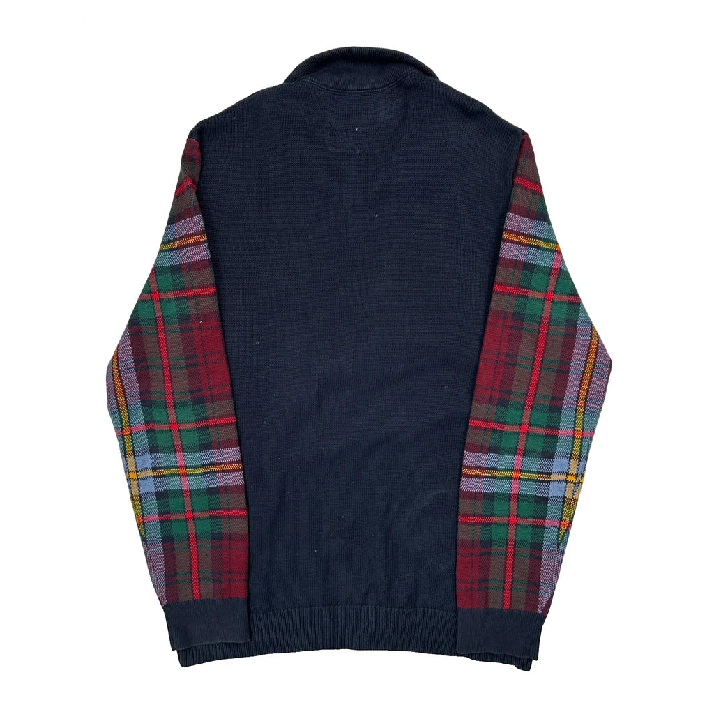 Tommy Hilfiger Checked 1/4 Zip - Large Navy Cotton - Image 2