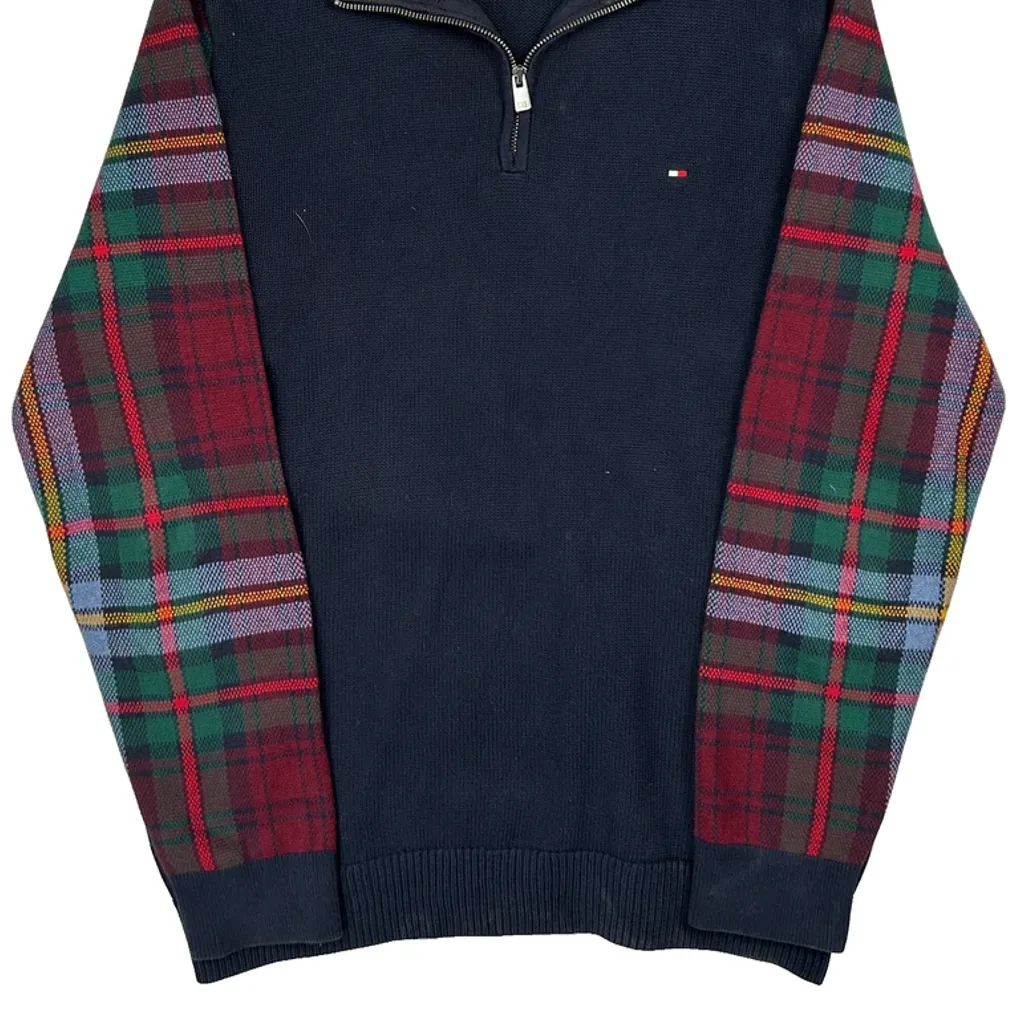 Tommy Hilfiger Checked 1/4 Zip - Large Navy Cotton - Image 5