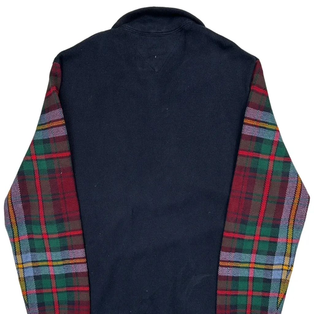 Tommy Hilfiger Checked 1/4 Zip - Large Navy Cotton - Image 7