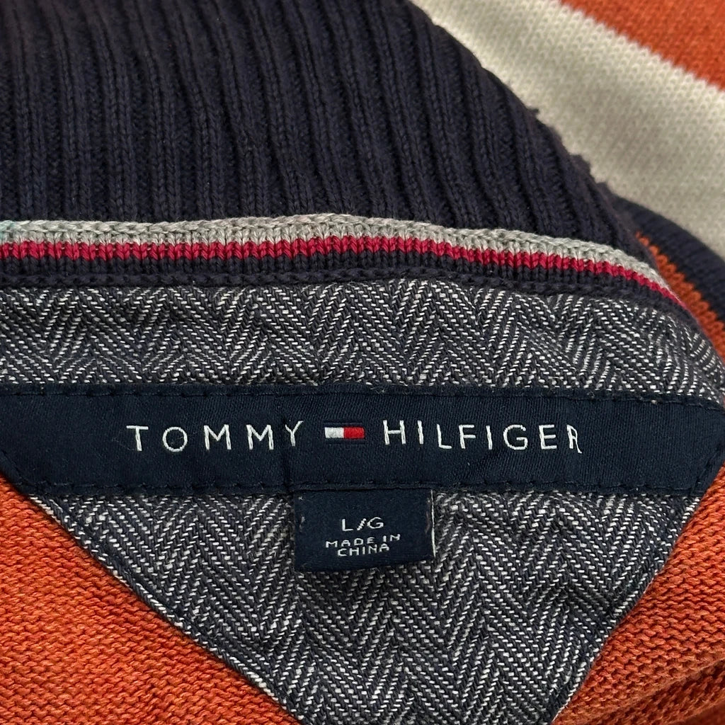Tommy Hilfiger Striped 1/4 Zip - Large Orange Cotton - Image 3