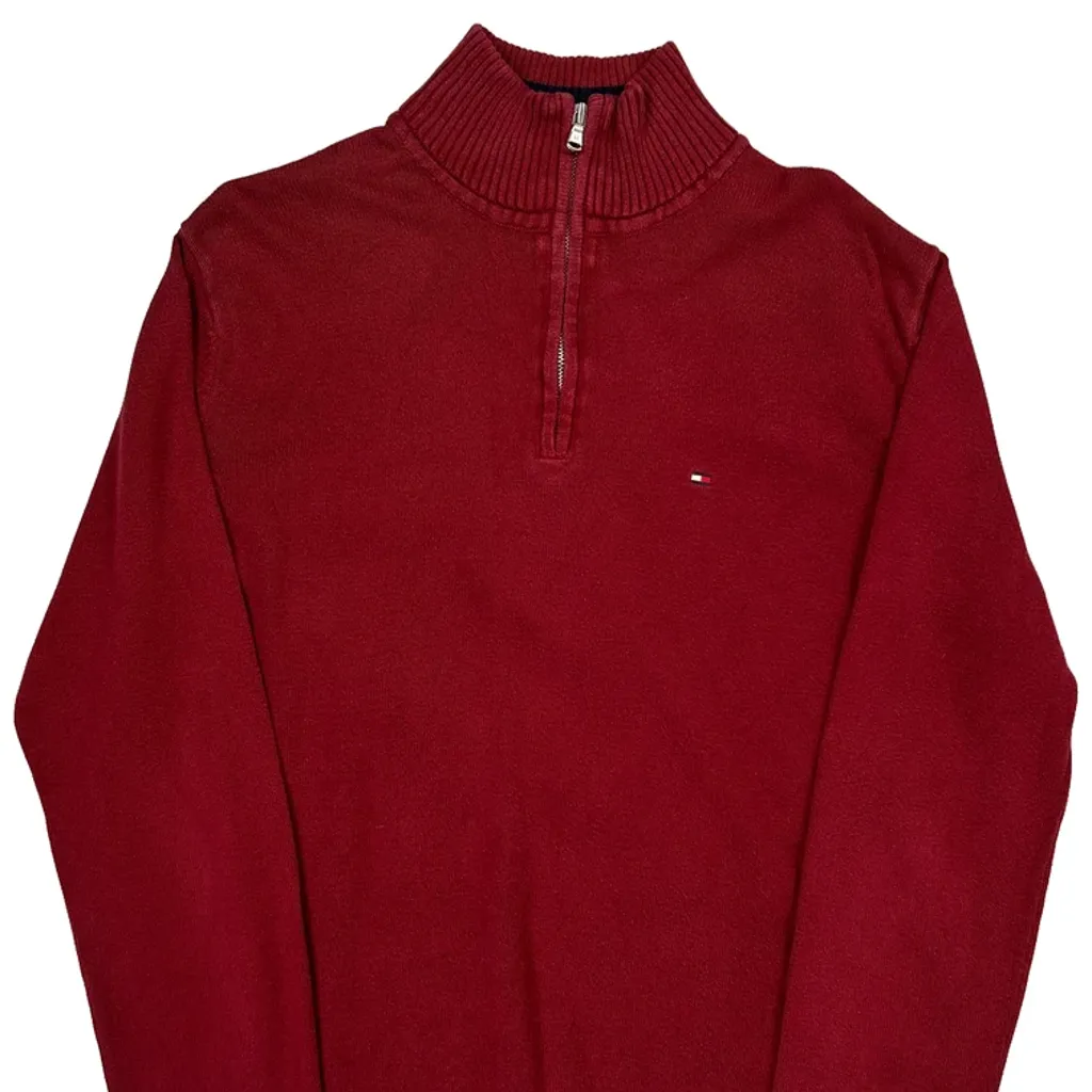 Tommy Hilfiger 1/4 Zip - Large Red Cotton - Image 5