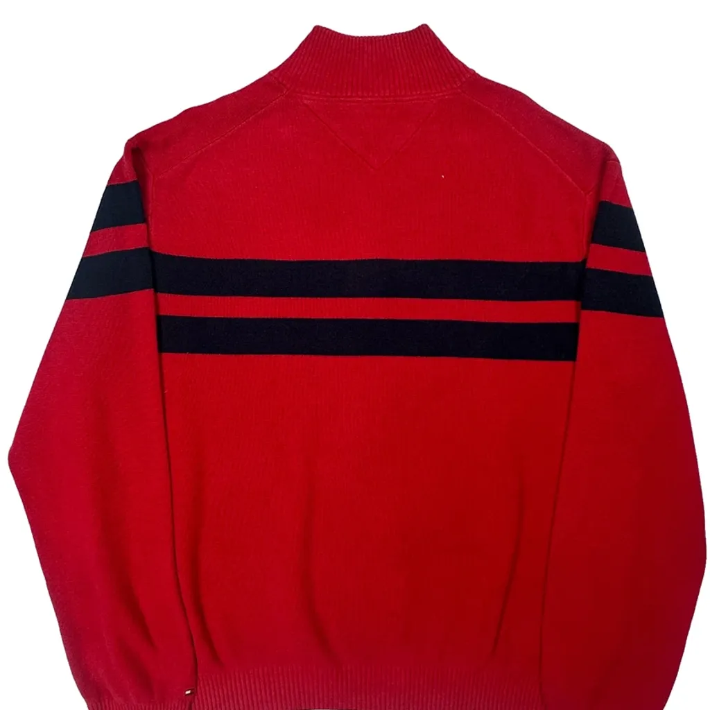 Tommy Hilfiger Striped 1/4 Zip - XL Red Cotton - Image 6