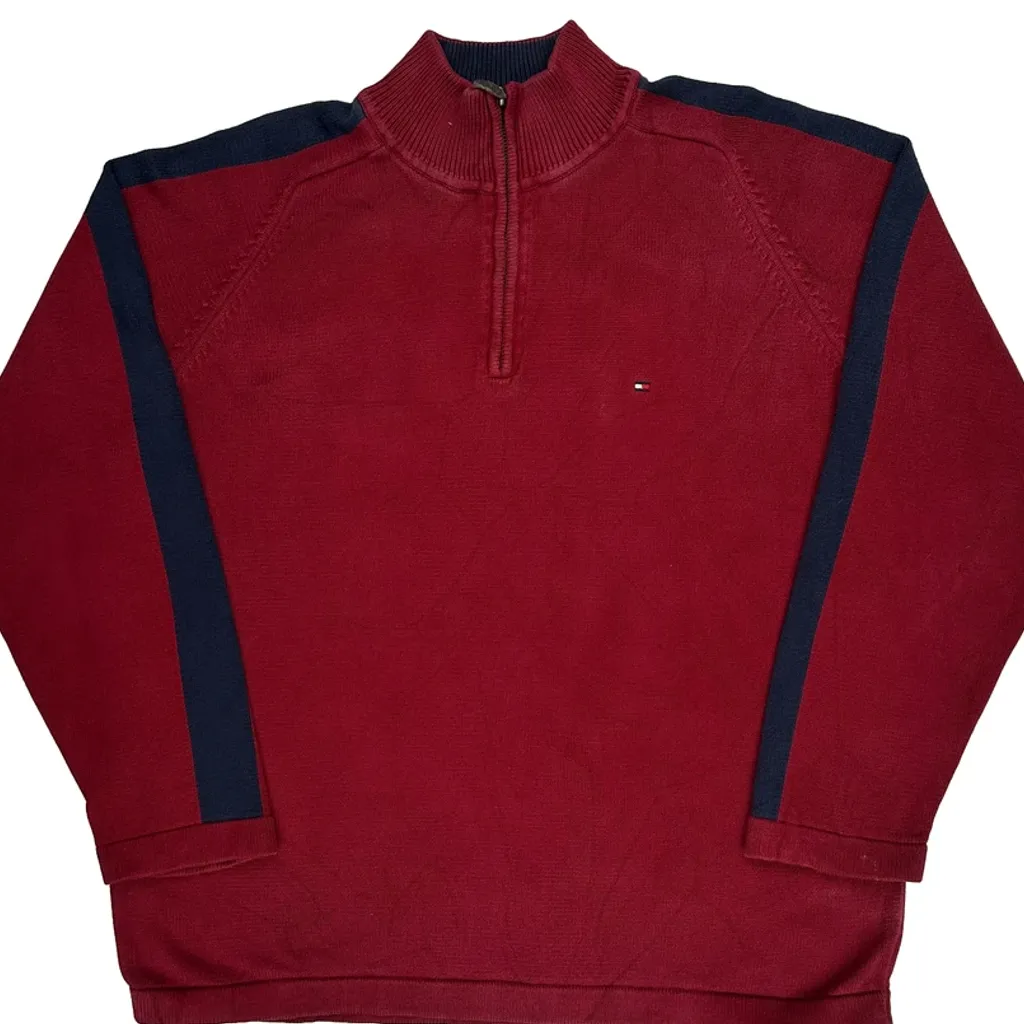 Tommy Hilfiger 1/4 Zip - XL Red Cotton - Image 4