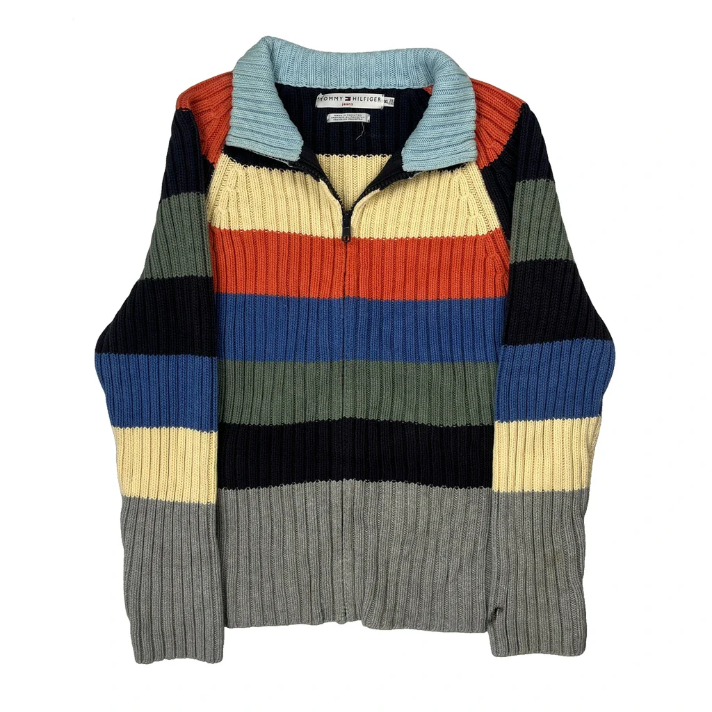 Tommy Hilfiger Striped 1/4 Zip - XL Multicoloured Cotton