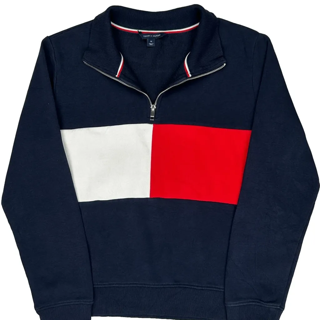 Tommy Hilfiger 1/4 Zip - Medium Navy Cotton - Image 4