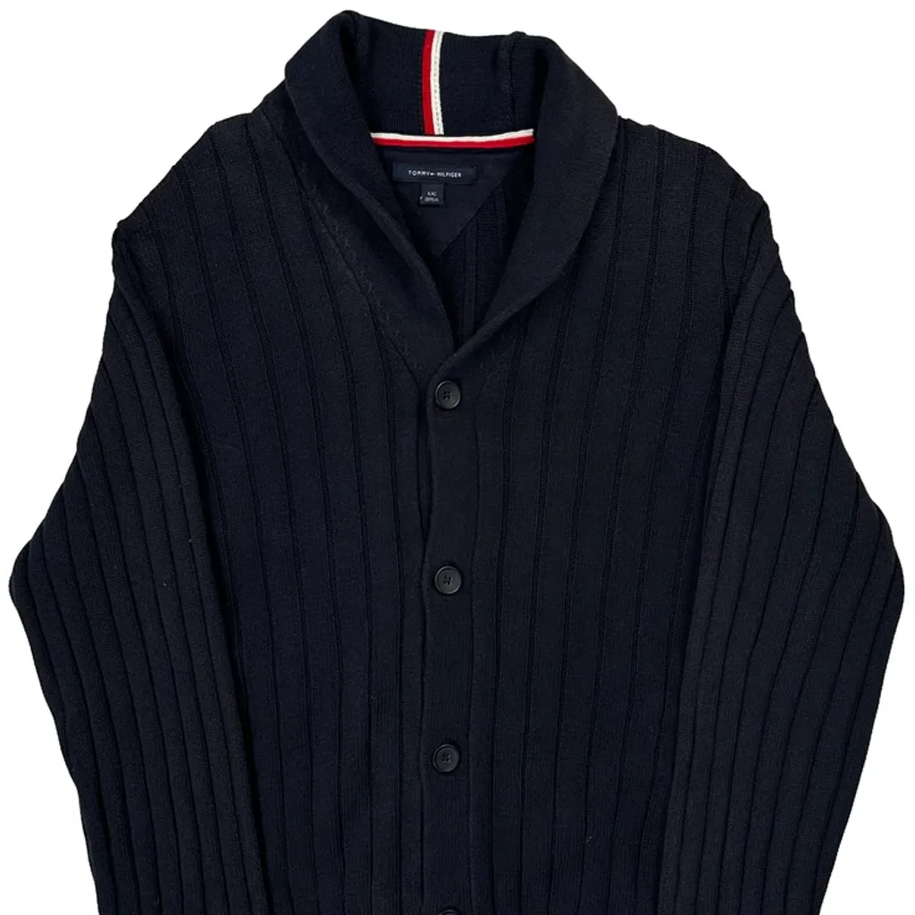 Tommy Hilfiger Striped Cardigan - Large Navy Cotton - Image 4