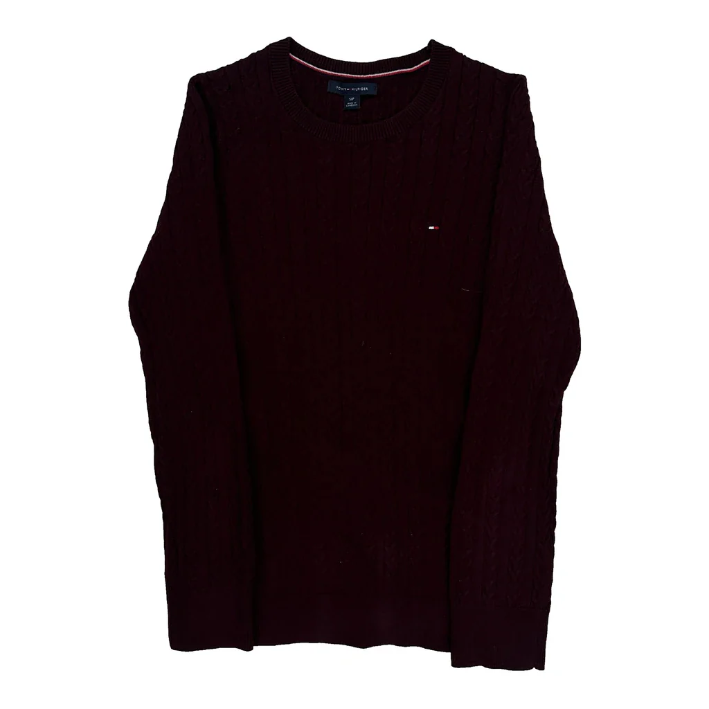 Tommy Hilfiger Cable Knit Cardigan - Small Burgundy Cotton