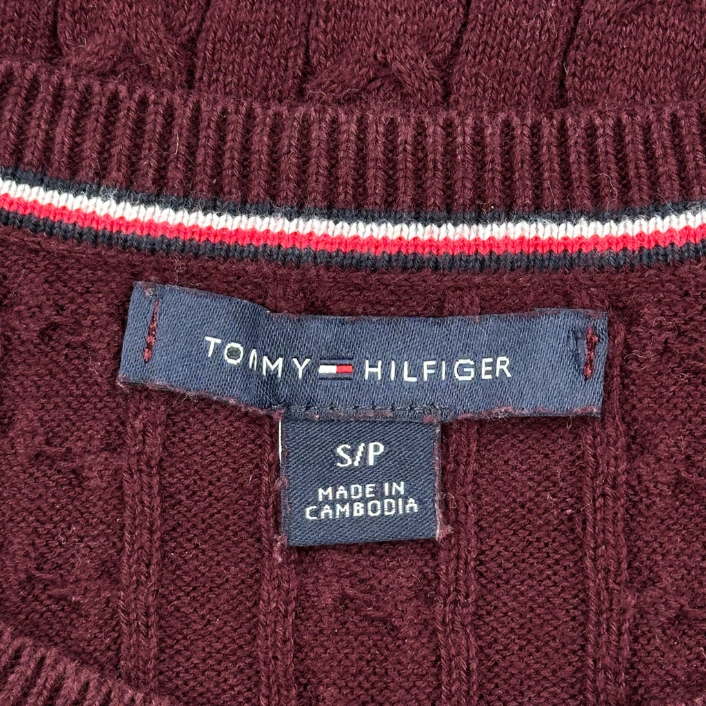 Tommy Hilfiger Cable Knit Cardigan - Small Burgundy Cotton - Image 3
