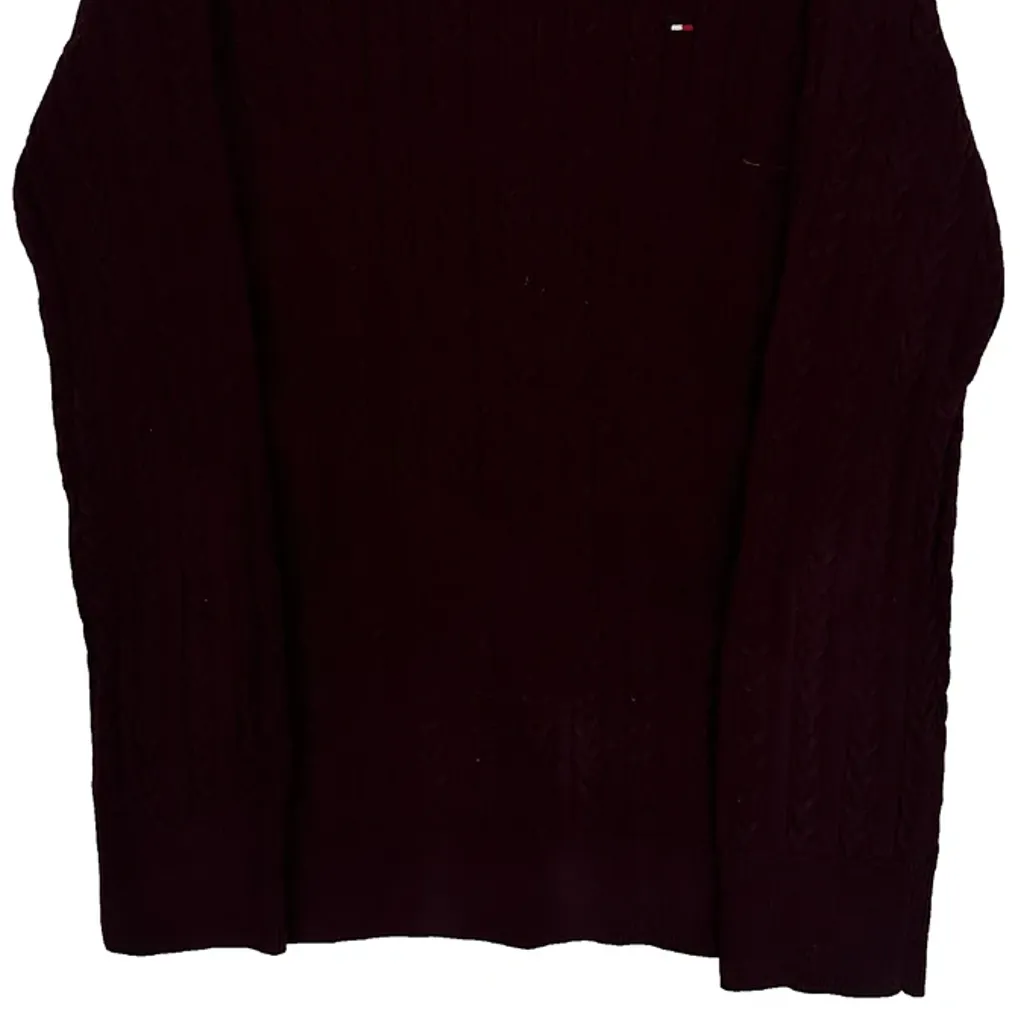Tommy Hilfiger Cable Knit Cardigan - Small Burgundy Cotton - Image 4