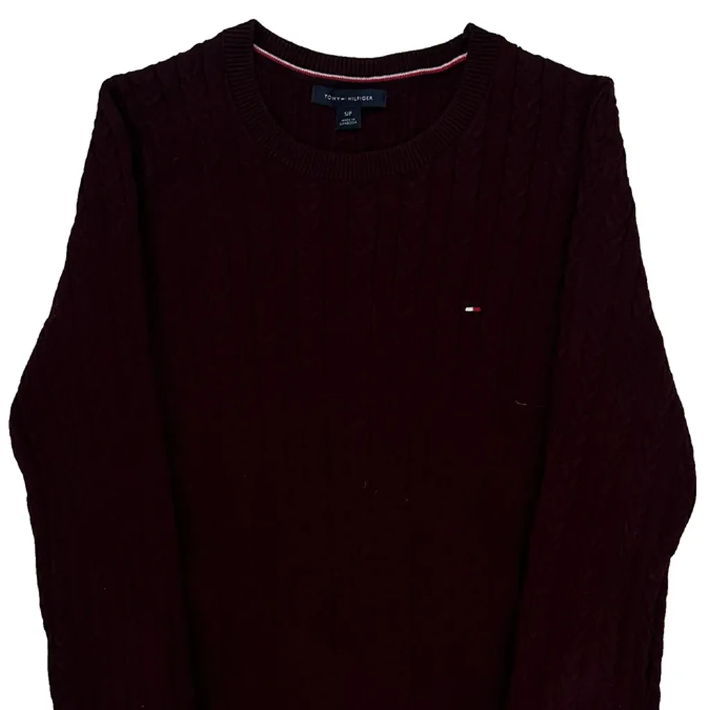 Tommy Hilfiger Cable Knit Cardigan - Small Burgundy Cotton - Image 5