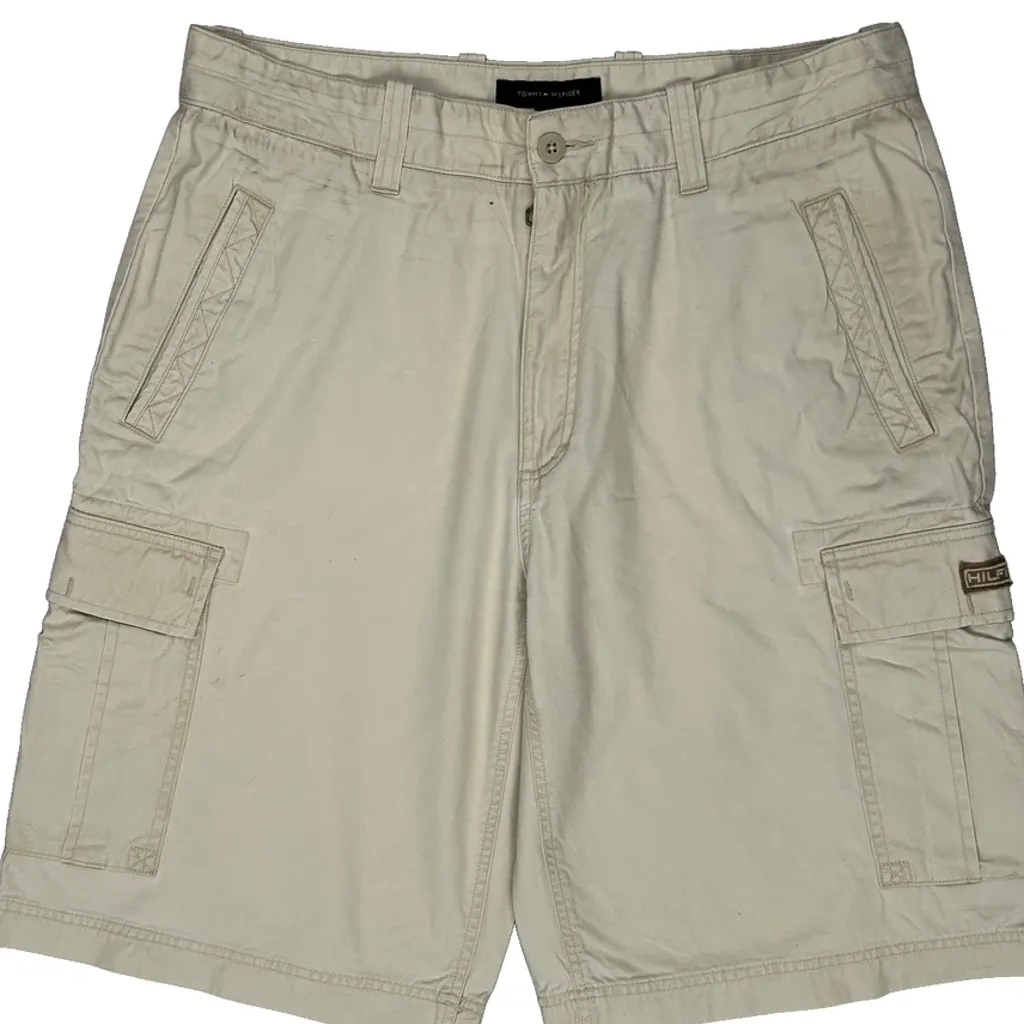 Tommy Hilfiger Pleated Cargo Shorts - 34W 11L Beige Cotton - Image 10