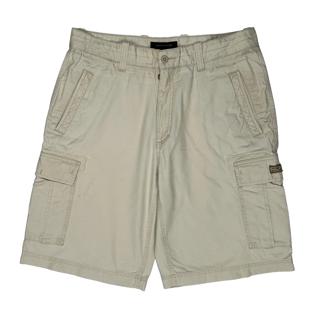 Tommy Hilfiger Pleated Cargo Shorts - 34W 11L Beige Cotton - Image 2