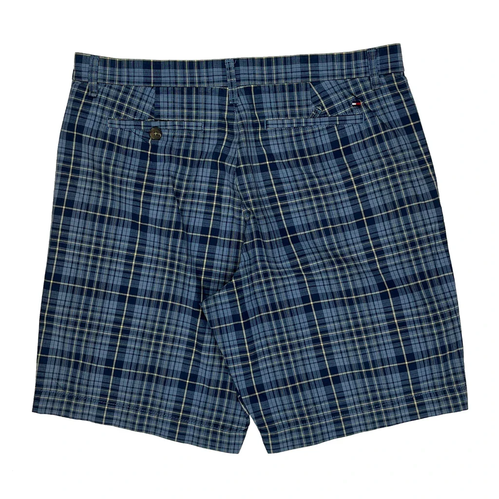 Tommy Hilfiger Checked Chino Shorts - 36W 9L Blue Cotton