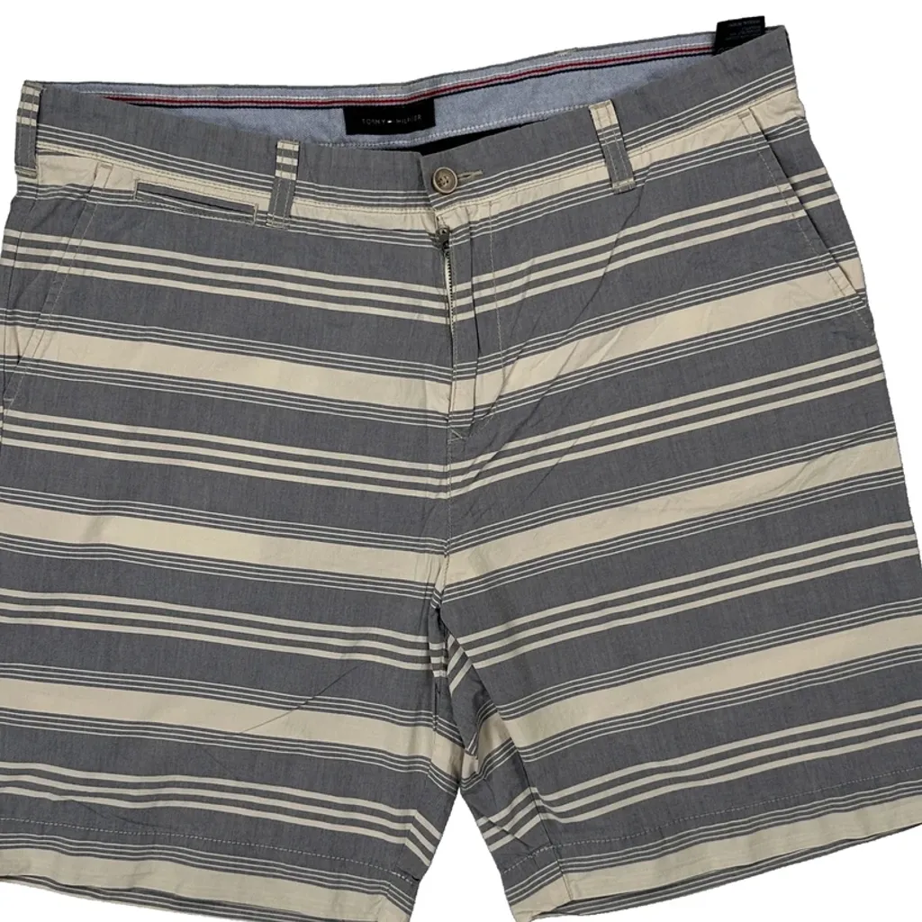 Tommy Hilfiger Striped Chino Shorts - 38W 10L Grey Cotton - Image 10