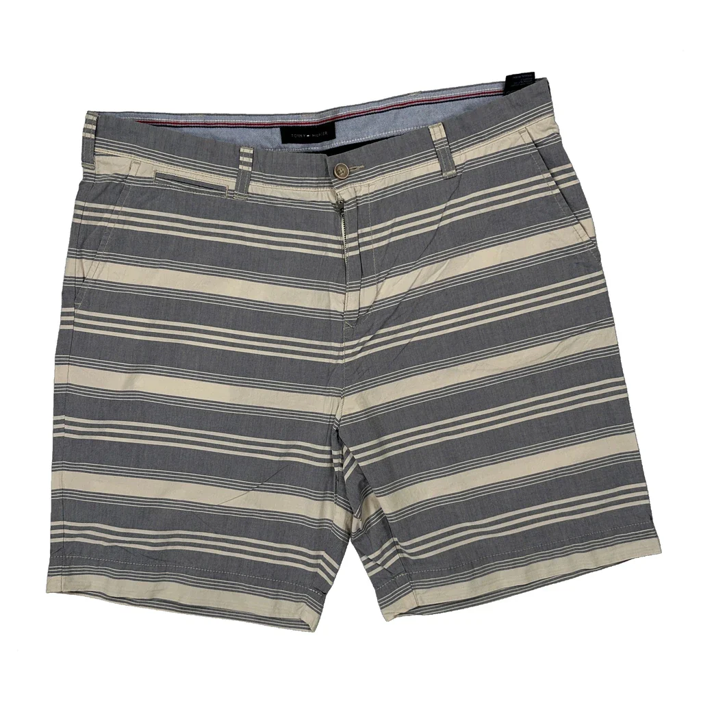 Tommy Hilfiger Striped Chino Shorts - 38W 10L Grey Cotton - Image 2