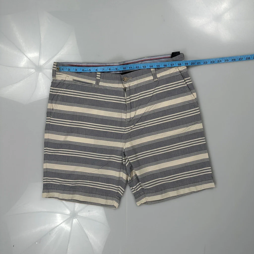 Tommy Hilfiger Striped Chino Shorts - 38W 10L Grey Cotton - Image 3