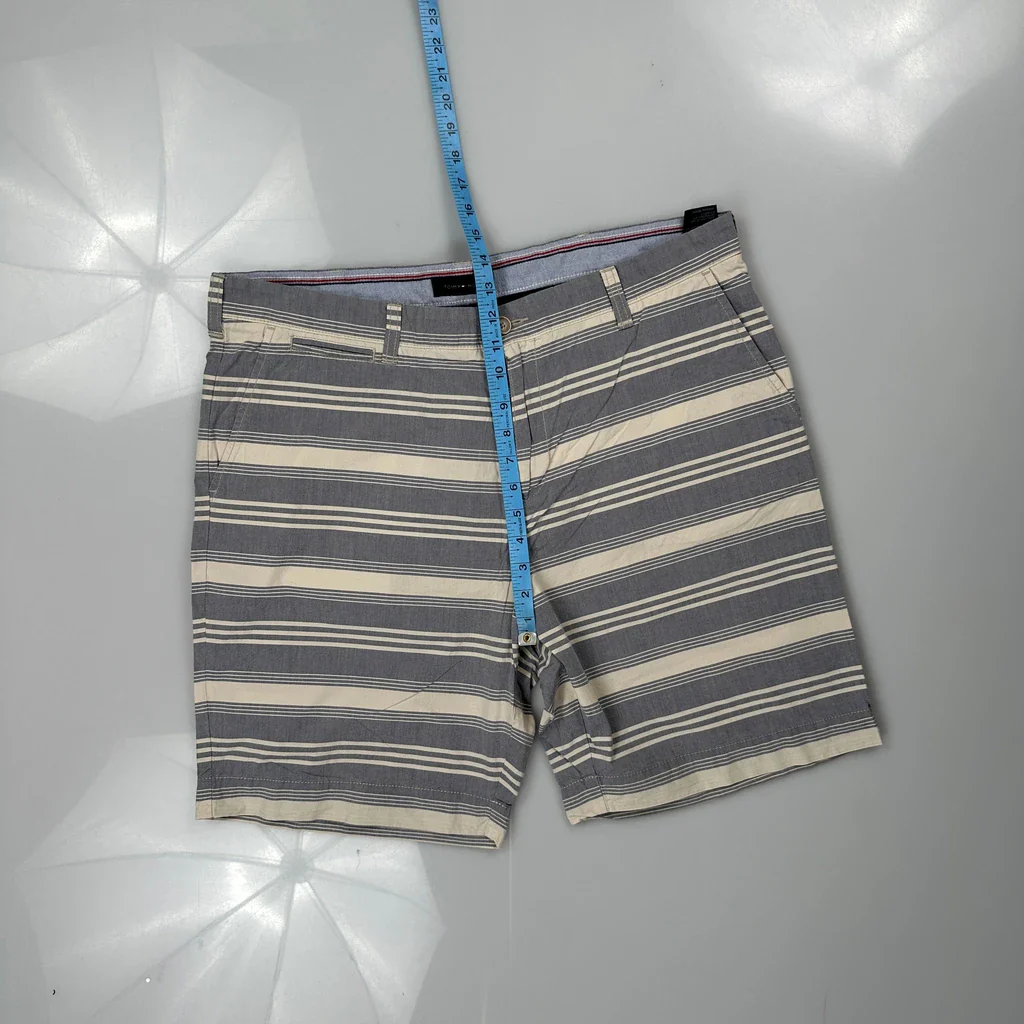 Tommy Hilfiger Striped Chino Shorts - 38W 10L Grey Cotton - Image 4