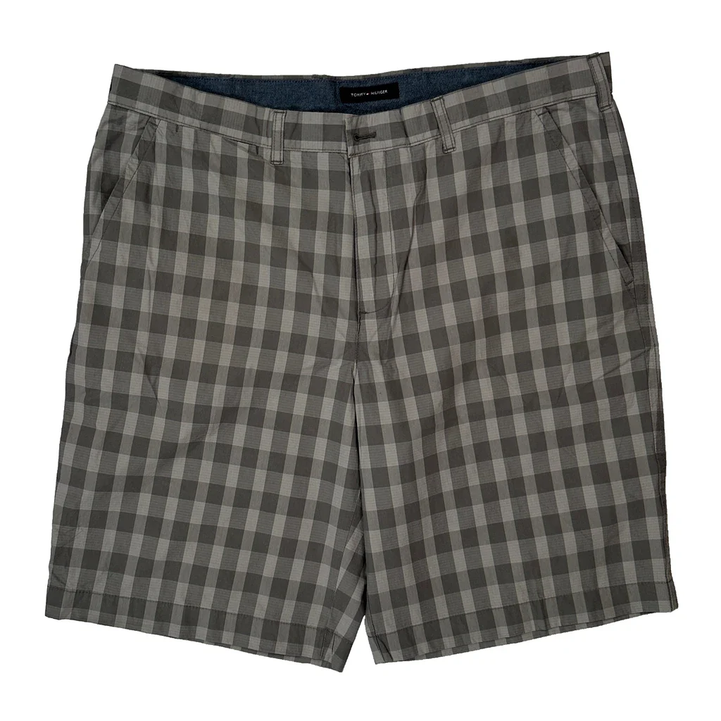 Tommy Hilfiger Checked Chino Shorts - 38W 10L Grey Cotton - Image 2