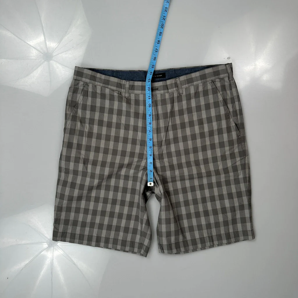Tommy Hilfiger Checked Chino Shorts - 38W 10L Grey Cotton - Image 4