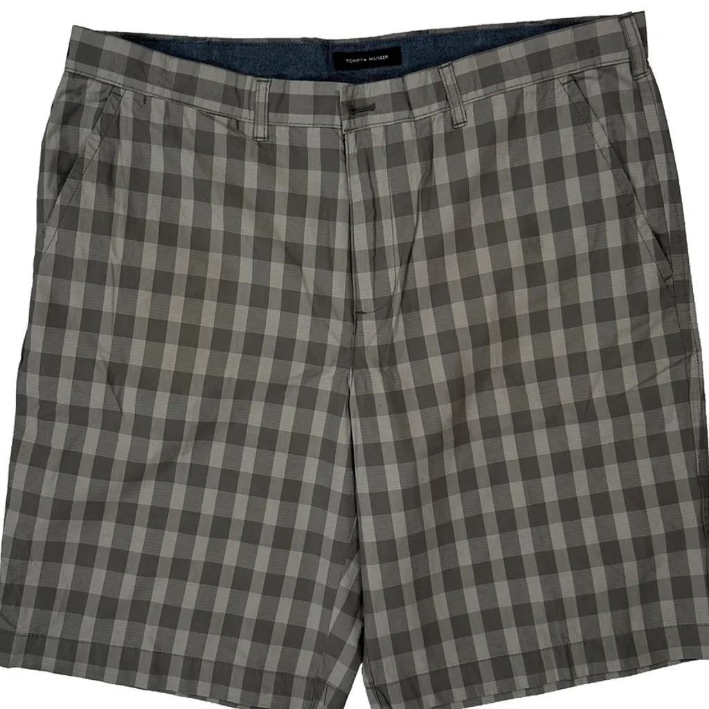 Tommy Hilfiger Checked Chino Shorts - 38W 10L Grey Cotton - Image 9
