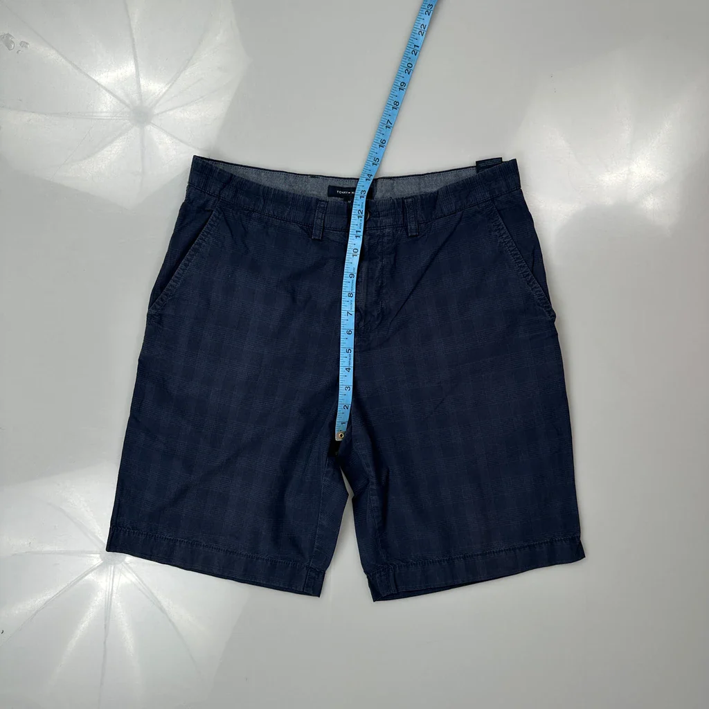 Tommy Hilfiger Checked Chino Shorts - 33W 11L Navy Cotton - Image 4