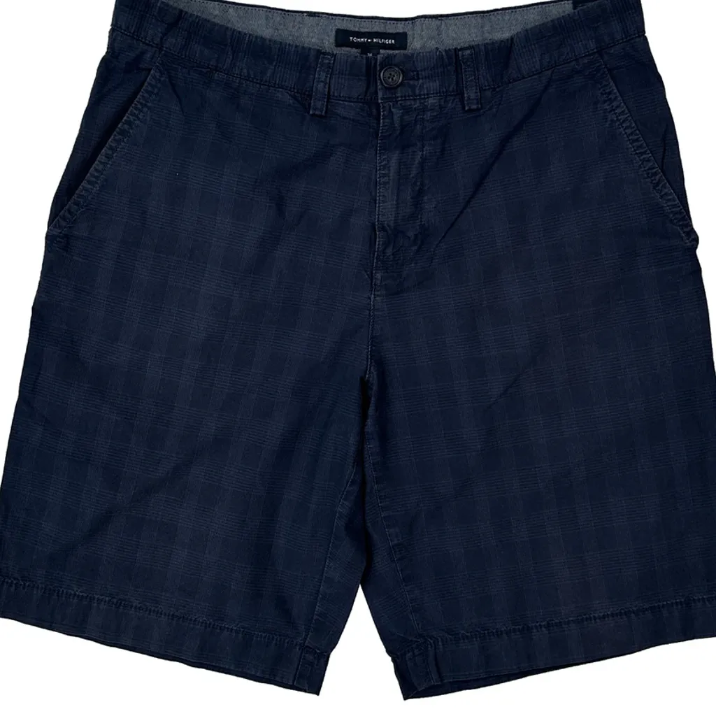 Tommy Hilfiger Checked Chino Shorts - 33W 11L Navy Cotton - Image 9