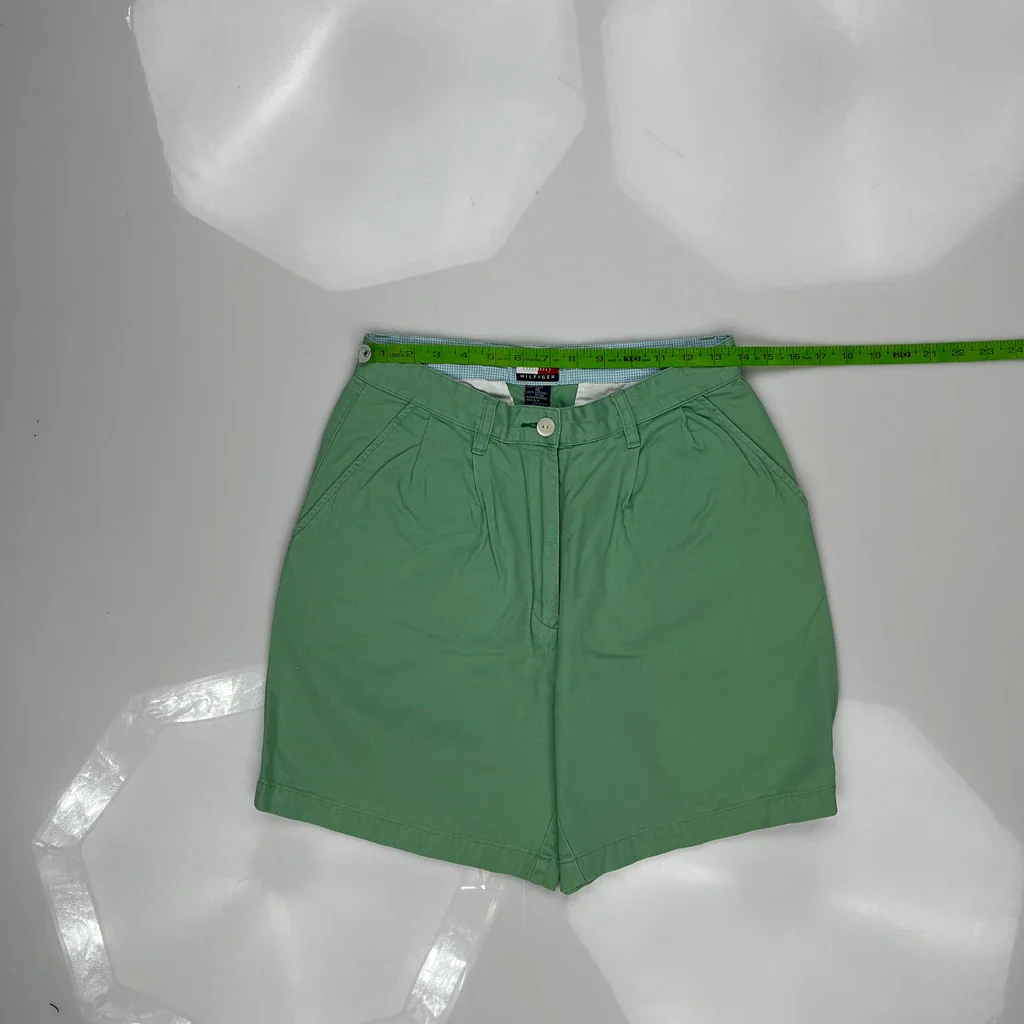 Tommy Hilfiger Pleated Chino Shorts - 27W UK 10 Green Cotton - Image 3