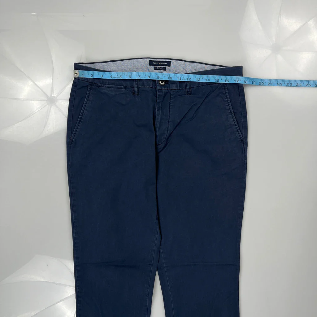 Tommy Hilfiger Slim Fit Chinos - 36W 31L Blue Cotton - Image 3